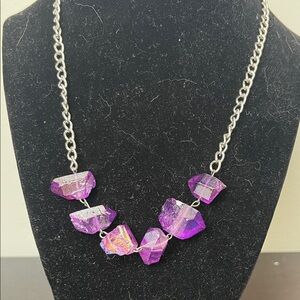 Purple dyed quartz Necklace with Silver Chain